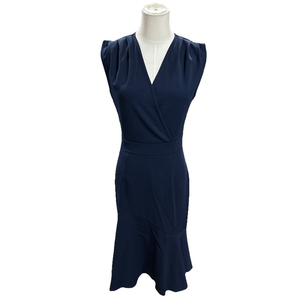 Knitee Womens Dress 8-10 Navy Blue Sleeveless Business